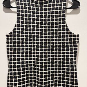 Women's 100%wool Theory Checked sleeveless sweater Vest Navy Soft Luster,Size S.
